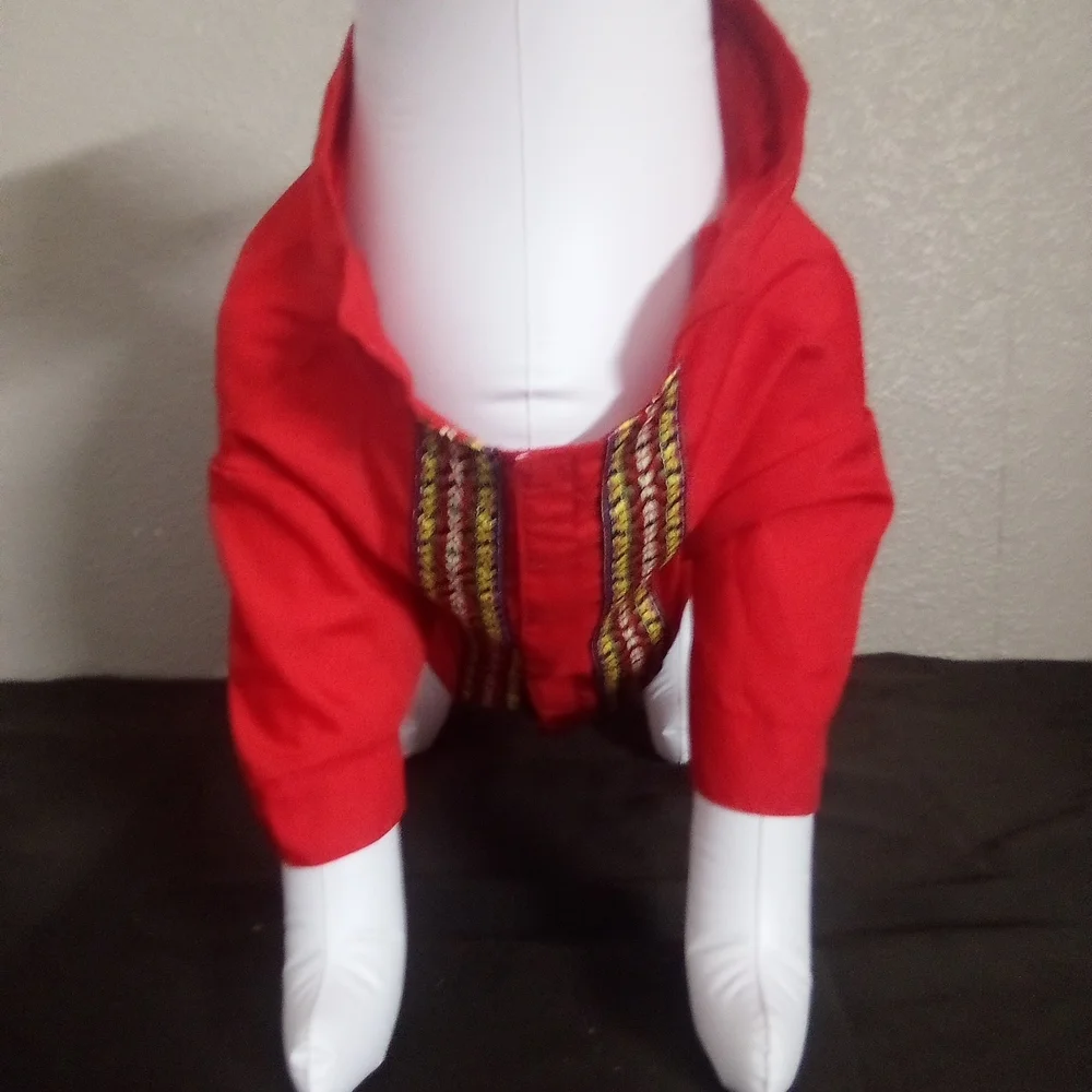 Red Dog Coat with Embroidered Design ( Box ED )